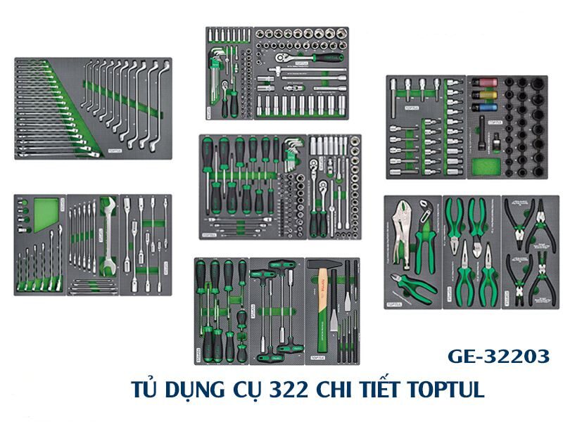 BO-TU-DO-NGHE-DUNG-CU-322-CHI-TIET-TOPTUL-GE-32203 Thông tin chi tiết trong Tủ dụng cụ 7 ngăn 322 chi tiết Toptul GE-32203