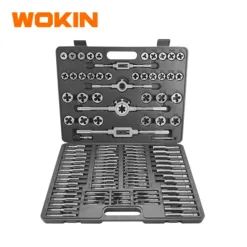 Bộ taro bàn ren 110 chi tiết WOKIN 334211, thép GCr15, taro ren M2–M18 chính xác, bền bỉ, phù hợp xưởng cơ khí & sửa chữa công nghiệp.